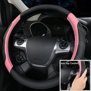 Carpass Pink and Black Steering Wheel Cover Universal Fit 14.5"-15"